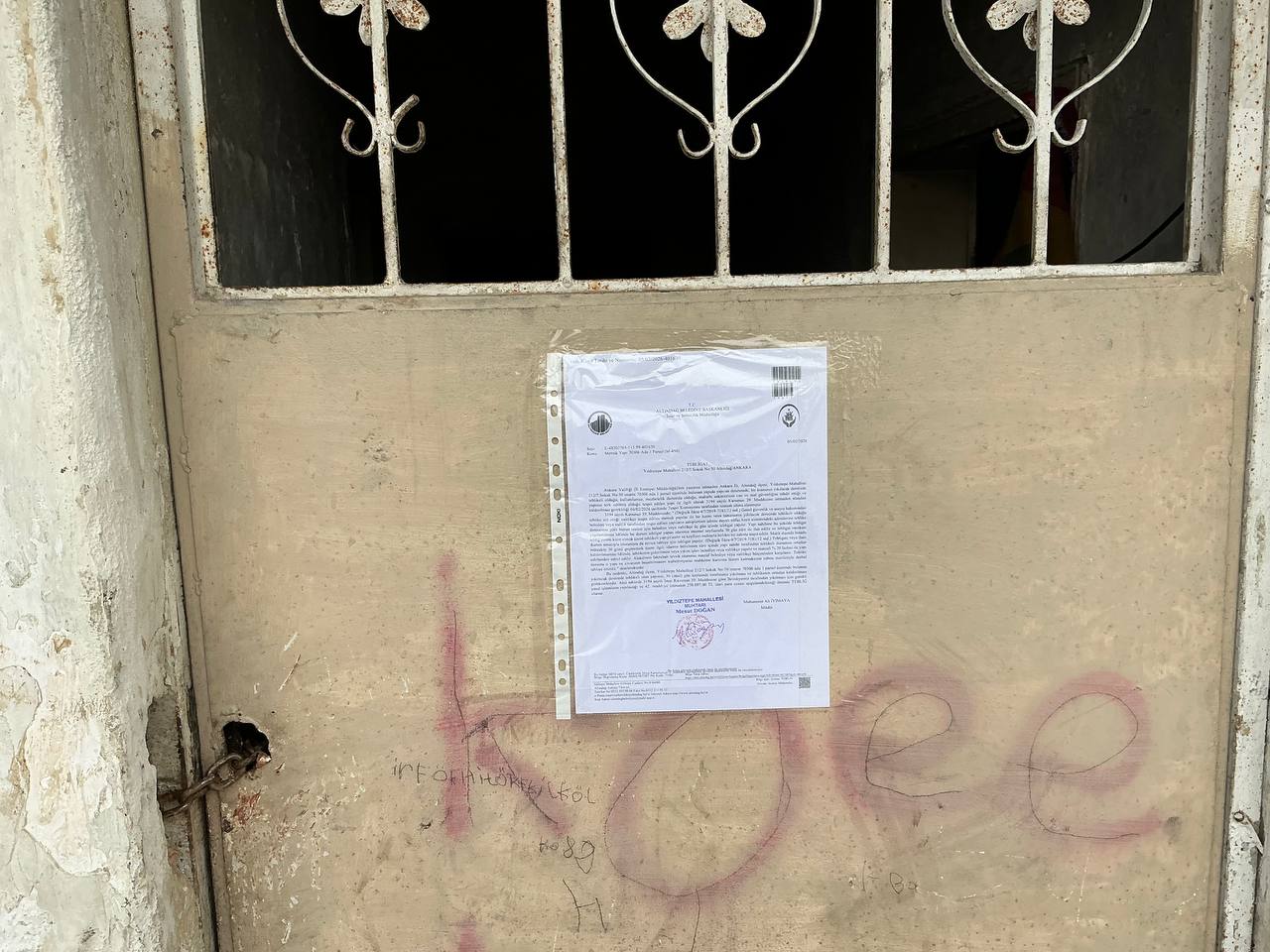 Yıldıztepe Mahallesi 212/7.Sokak No:50 Altındağ/ANKARA Yıkım Tebligatı