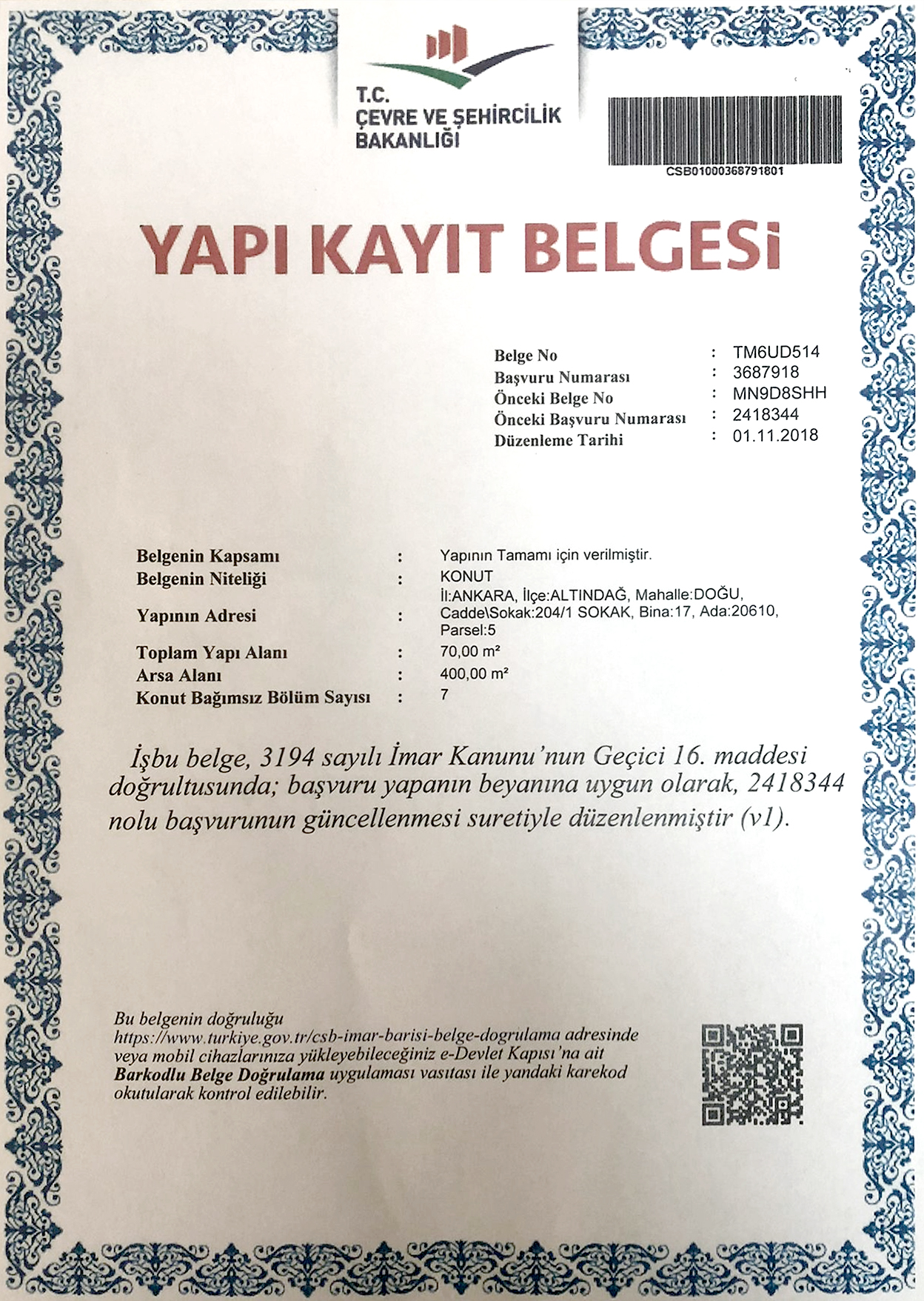 Yapı Kayıt Belgesi Sahipleri İçin Belediye Taşınmazı Satış İlanı